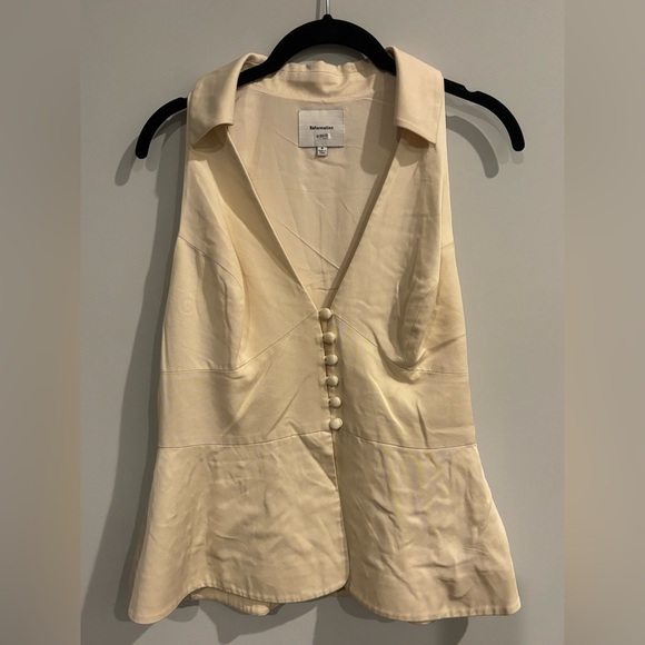 Reformation Cream Rylan Halter Peplum Top - Picture 7 of 10